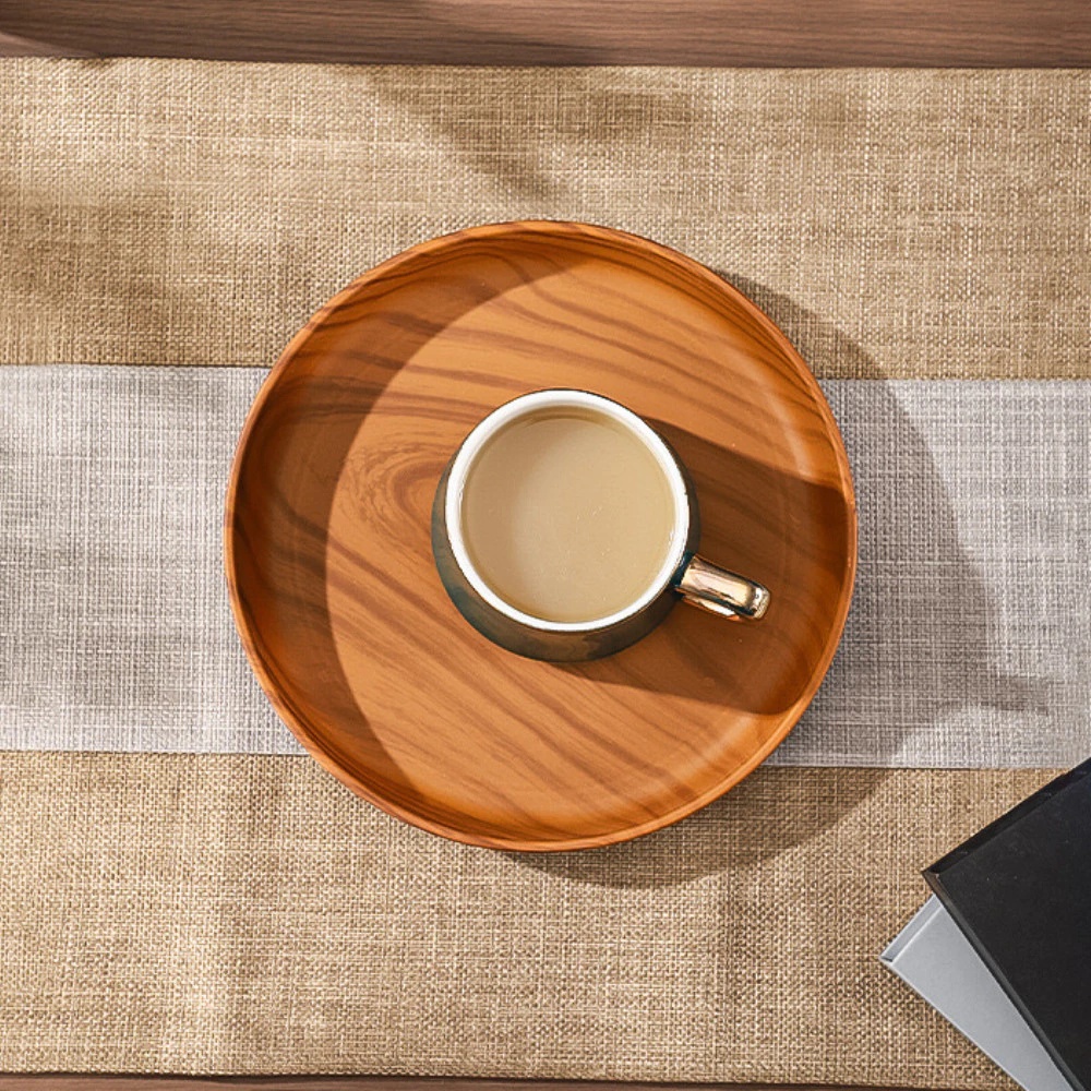 Coffee Tea Stand - จานขนมพลาสติกทรงกลม 1 ชิ้น สไตล์ญี่ปุ่น ถาดไม้สำหรับกาแฟ ถาดไม้สำหรับขนมขบเคี้ยวและผลไม้อบแห้ง