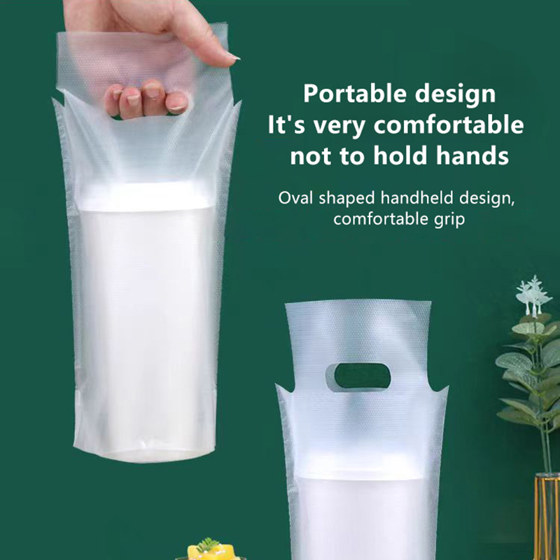 Coffee Tea Milk - ถุงพลาสติกใส่น้ำดื่มแบบใช้ครั้งเดียว 100 ชิ้น ถุงใส่กาแฟแบบถือกลับ ถุงบรรจุภัณฑ์ชาไข่มุกแบบแก้วเดี่ยว/คู่ แบบใสขุ่น
