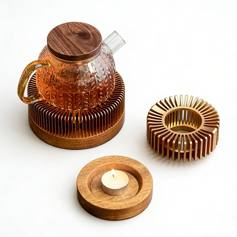 Coffee Tea Stand - เตาอุ่นกาน้ำชาอะลูมิเนียมอัลลอยด์แบบมีฐานรองเทียน สำหรับกาน้ำชาแก้ว กาต้มกาแฟ และอุ่นนม