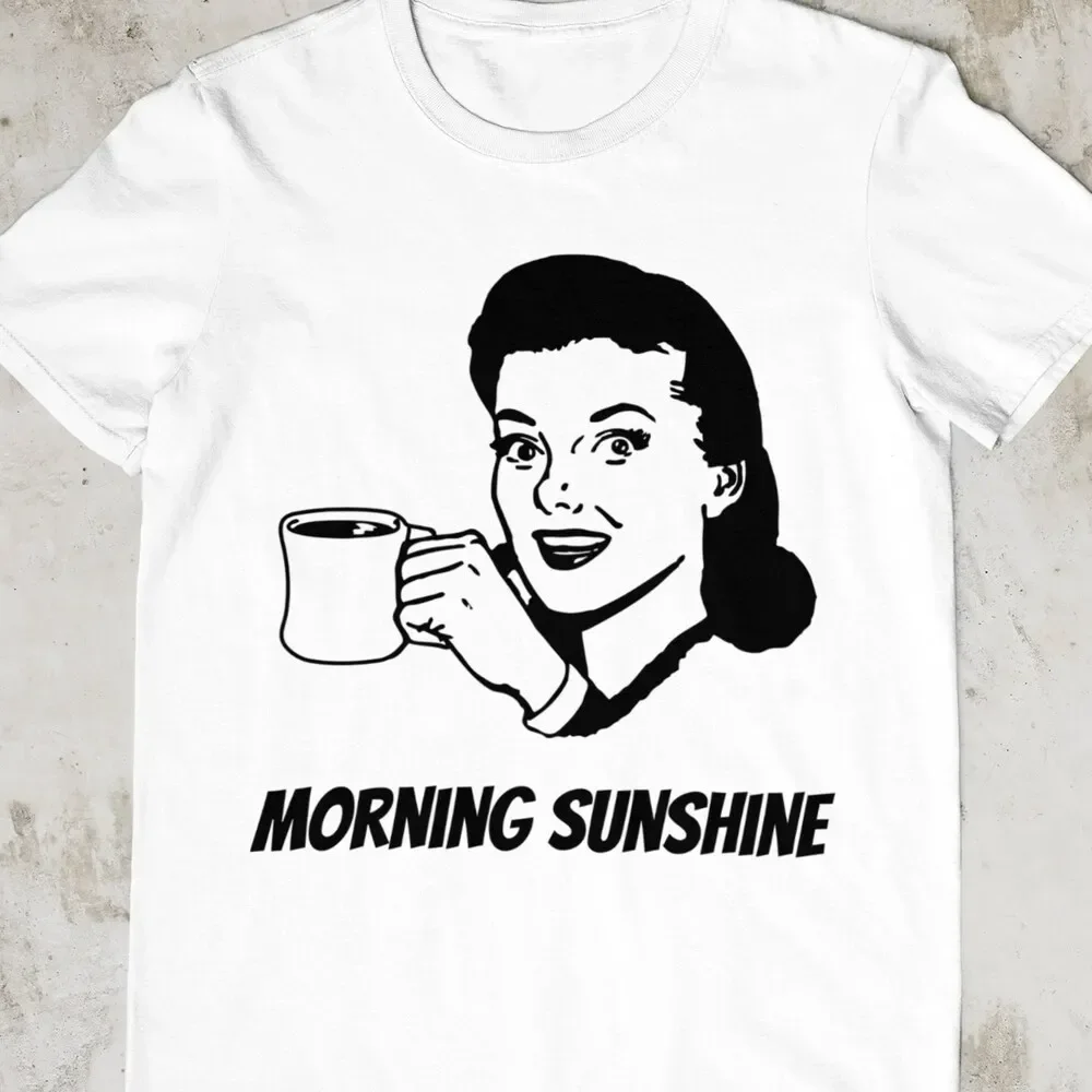 Coffee Tea Good Morning - เสื้อยืดลายกาแฟ สำหรับคนรักกาแฟและชา วินเทจ ลายพระอาทิตย์ยามเช้า ลายพิมพ์สวย เสื้อท็อป