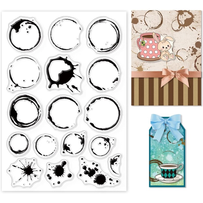 Coffee X Tea - 1 แผ่นชาคราบล้างแสตมป์คราบกาแฟพื้นหลังซิลิโคนแสตมป์รั่วไหลสําหรับสมุดภาพการ์ดทํา 4.3x6.3 นิ้ว