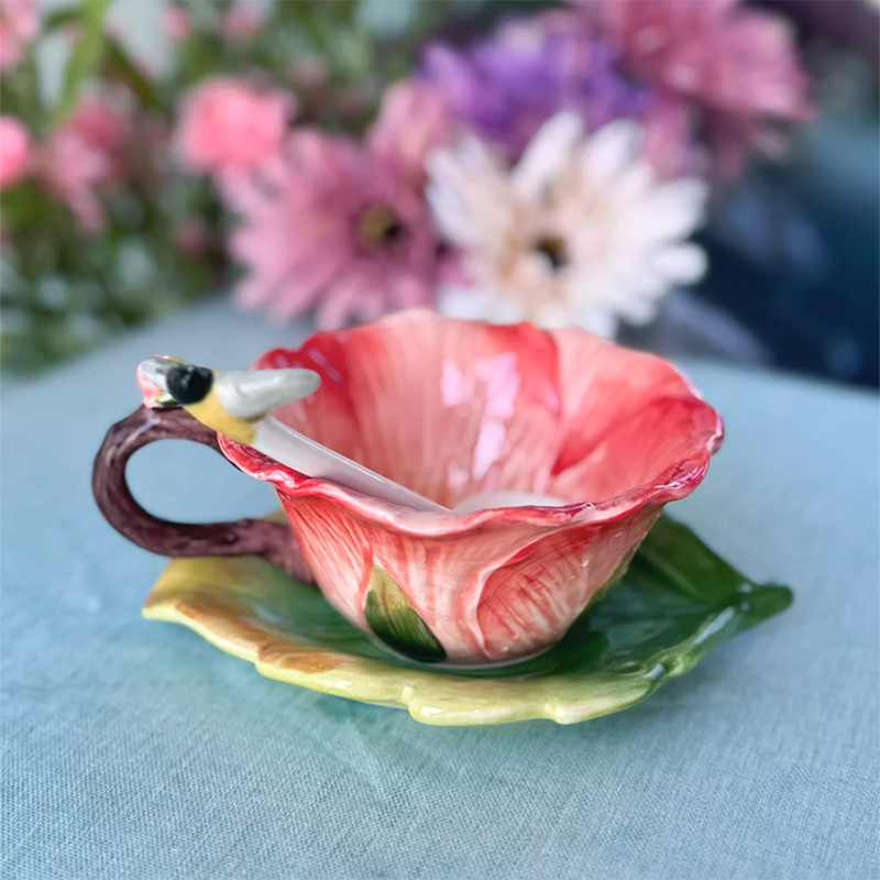 แก้วกาแฟเซรามิคลายดอกไม้พร้อมจ - Coffee Or Tea Please บทวิจารณ์และราคา